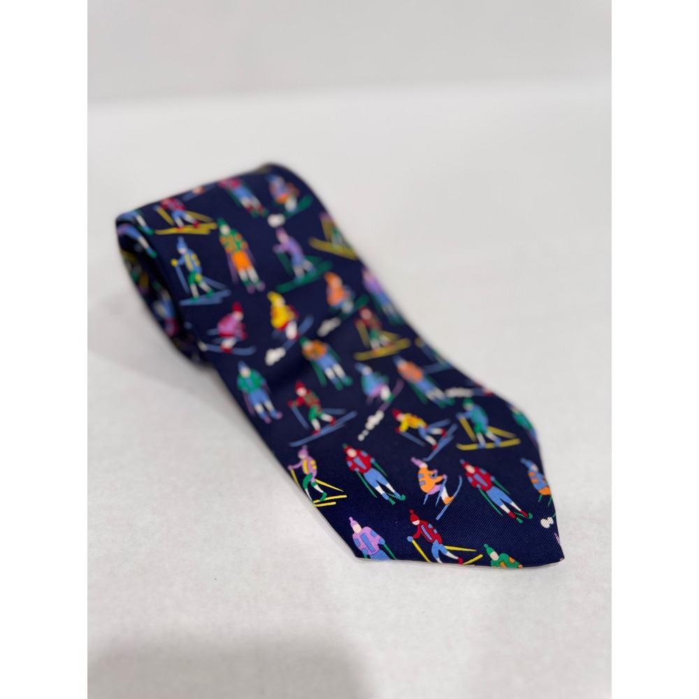 Vintage Alynn Neckwear Cross Country Skiers Novelty‎ Print Tie Quirky Lodge Y2K
